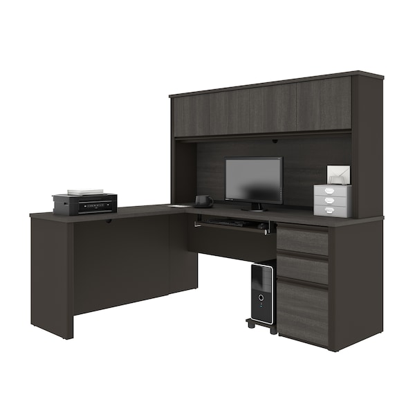 Bestar Prestige + L-Shaped Workstation with One Pedestal, Bark Gray/Slate 99872-000047 - main